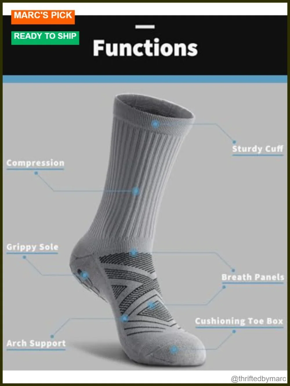 Non-Slip Grip Socks with Cushioned Sole for Soccer & Athletic - 4 Pack
